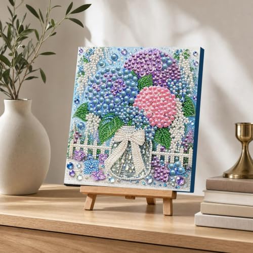 DIY Pearl Painting Kit for Adults, Hydrangea Flower Gem Art with Wood Frame, 20x20cm Pearl Diamond Craft, Floral Wall Decor Gift for Women, Beginners Relaxing Hobby Kit - Image 7