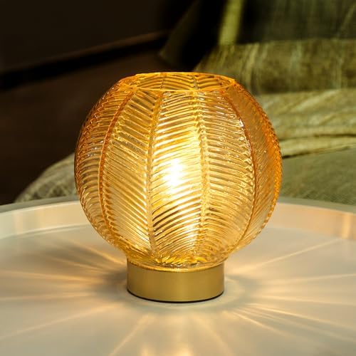 LUSHARBOR Battery Operated Decorative Glass Table Lamp with Timer Gold by LUSHARBOR