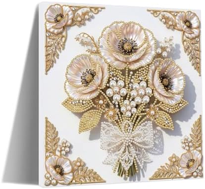 5D DIY Pearl Painting with Frame Floral Theme Handmade Healing Home Wall Decoration Creative 9.84x9.84in Tools -Flower-1 by Artiphile