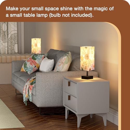 aooshine Small Bedside Table Lamp for Bedroom - Square Floral Fabric Shade - Image 4