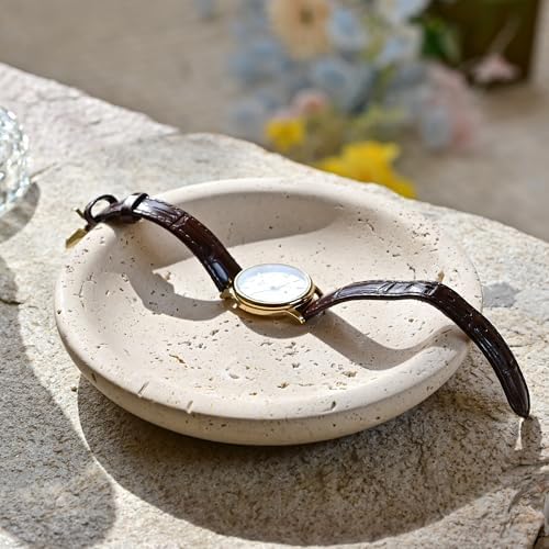 ZSHAWN Natural Beige Travertine Ring Dish Jewelry Tray – 5.5" Trinket Dish - Image 4
