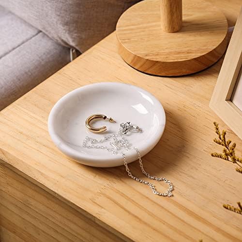 Natural Marble Travertine Ring Dish Jewelry Tray 5.5" for Women, Marble Trinket Dish for Key Earring Nightstand, Mother's Day Engagement Birthday Gift - Italian White - Image 3