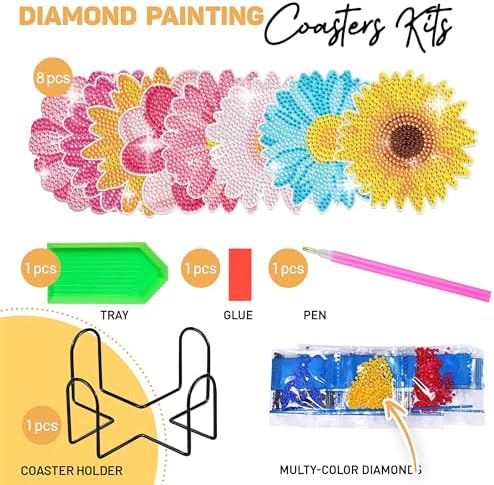 8 Pcs Flowers Shaped Diamond Painting Kits, Diamond Painting Kits with Holder Flowers, Diamond Art Coasters for Beginners Adults - Perfect Art Craft Supplies Gift!… (Flowers) - Image 3