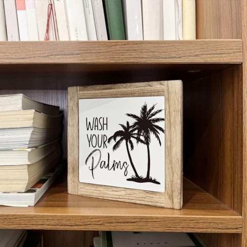 Wooden Box Sign for Bathroom Decor - Farmhouse Tabletop Washroom Decor, Tropical and Coastal Style - B6-68 Wash Your Palms Sign - Image 5