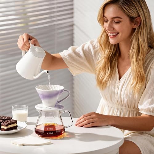 Bincoo Pour Over Coffee Maker & Dripper with Handle and Saucer, Origami-Style Ceramic Pour Over Coffee Filter, Reusable Porcelain Coffee Brewer Compatible with Standard Coffee Filter Papers（Purple） - Image 4
