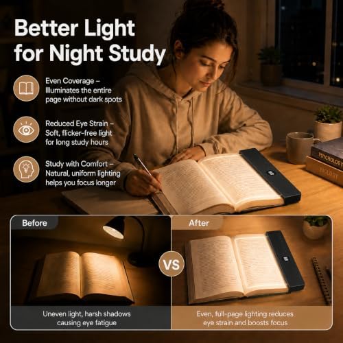Book Light, Rechargeable Clear LED Flat Book Lights for Reading in Bed at Night with 3 Colors & Timer, Portable Bookmark Light, Bookish Gifts for Women Readers Kids Book Lovers(1, Black) - Image 5