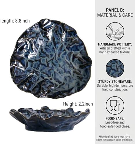 8.8-Inch Ceramic Decorative Bowl, Blue Reactive Glaze - Image 5