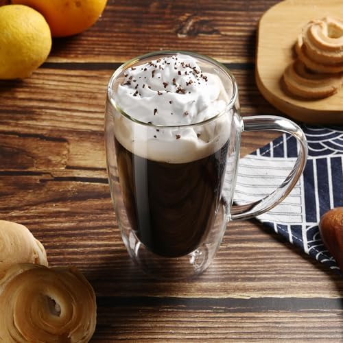 2-Pack 15 Oz Double Walled Glass Coffee Mugs with Handle,Large Insulated Layer Coffee Cups,Clear Borosilicate Mugs,Perfect for Cappuccino,Tea,Latte,Espresso,Hot Beverage,Wine,Microwave Safe - Image 6