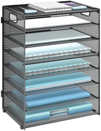 WALI Desk File Organizer, 8 Tier Desktop Paper Letter Tray Organizer with Handle, Office Desk Accessories & Workspace Organizers for Office, Home, School Supplies, 1 Pack, Black by WALI