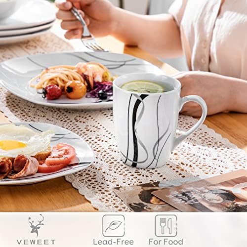VEWEET Coffee Mugs Set of 6, 11 OZ White Ceramic Mugs, Fiona - Image 4