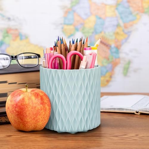 Pencil Holder - 360° Rotation, 5 Slot Desk Supplies For Women Office Aesthetic. Pen Holder For Office&School, Desk Accessories(Blue) - Image 5