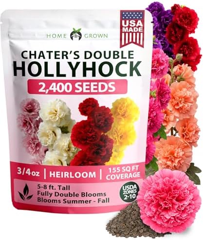 HOME GROWN Hollyhock Seeds, Chater's Double Mix, 2,400 Seeds, Alcea rosea by HOMEGROWN