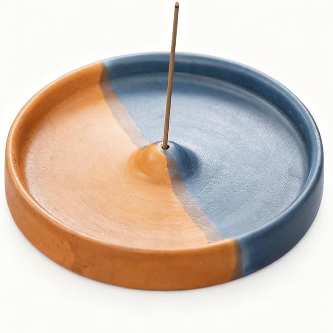 Incense Holder Modern Minimalist Circular Incense Stick Burner for Cones or Sticks for Yoga & Meditation, Enhance Atmosphere,Ceramic Ash Catcher Orange Blue by Warmself