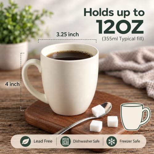 AmorArc 12oz Coffee Mugs Set of 12, Ceramic Coffee Cups Set-Light Beige - Image 3