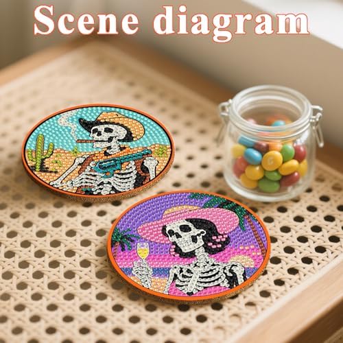 DOTSOPS 8 Pcs Skull Diamond Painting Coasters for Beginners with Holder - Image 4