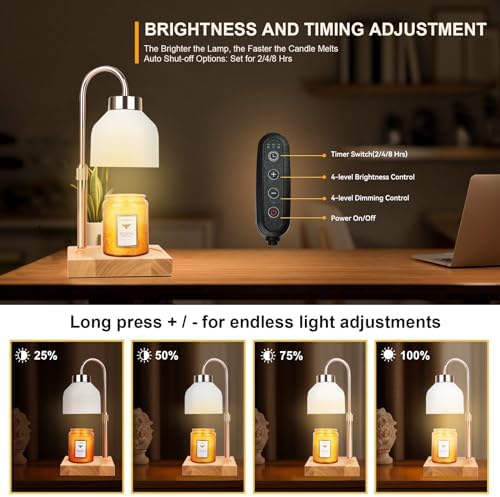 TOACSUCP Candle Warmer Lamp with 3 Bulbs, Adjustable Height Dimmable Candle Warmer with Timer, Compatible with Large Jar Candles, Candle Lamp with Charming Gift Box Ribbon for Her/Him(White) - Image 3