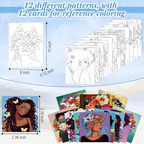 Ctosree 12 Pack Paint and Sip Kit Pre Drawn Canvas, Flower Lady, 10x8'' - Image 3