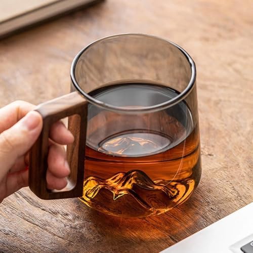 450ml Retro Mountain View Glass Mug, Wood Handle, Heatproof - Image 4