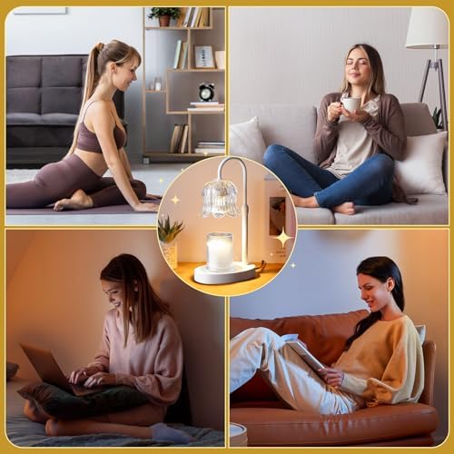 CRMILL Candle Warmer Lamp Electric Timer - Flower Candle Lamps Height Adjustable Home Bedroom Decor House White - Image 7