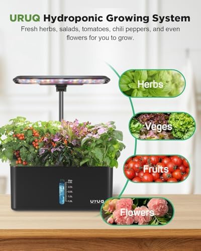 URUQ 8 Pods Hydroponics Growing System with LED Grow Light - Black - Image 6