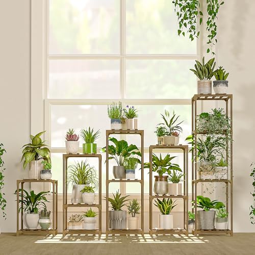 Bamworld Plant Stands Indoor 5 Sets Plant Shelves Outdoor by Bamworld