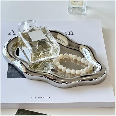Jewelry Tray for Women, Cloud Shape Ceramic Trinket Dish, Jewelry Organizer Storage Holder for Ring Earring Bracelet Necklace, Make Up Organizer (White) (Silver) by BESSKON