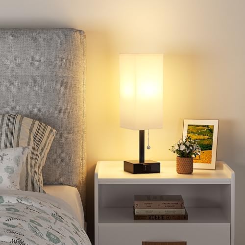 White Bedside Table Lamp for Bedroom - Desk Lamp For Nightstand, USB C+A - Image 6