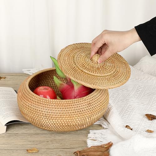 Hipiwe Round Rattan Boxes with Lid Natural Woven Picnic Storage Basket Bin - Image 6