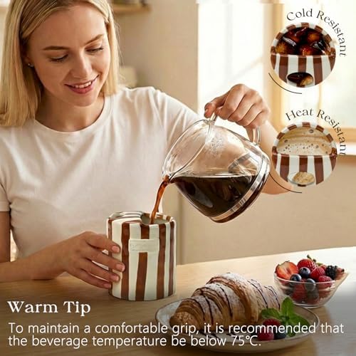 Ceramic Coffee Mug with Half Lid 12oz, Retro Striped - Image 2