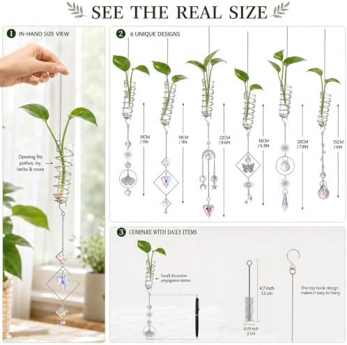 6Pcs Wall Hanging Glass Propagation Station with Crystal Planter Suncatcher - Image 2