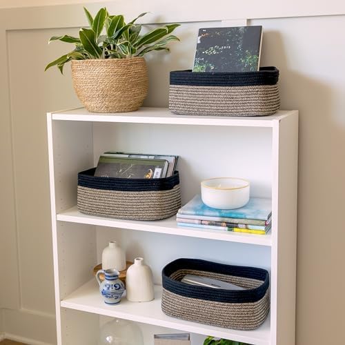 NaturalCozy 13.5”x8.5”x5.5” Rectangle Storage Baskets for Shelves 3 Pack | Cotton Rope Woven Small Baskets for Organizing | Small Storage Bins for Nursery, Bathroom, Closet, Shelf, Decorative - Image 3