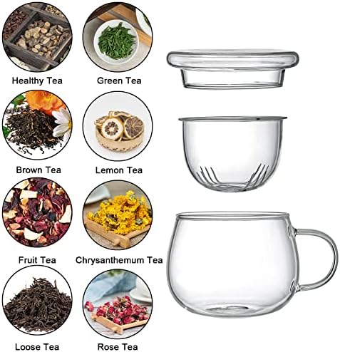 Tosnail 2 Pack 13 Ounce Glass Tea Cup Set with Lid and Infuser, Clear Teacups with Strainer for Loose Tea Brewing - Image 3