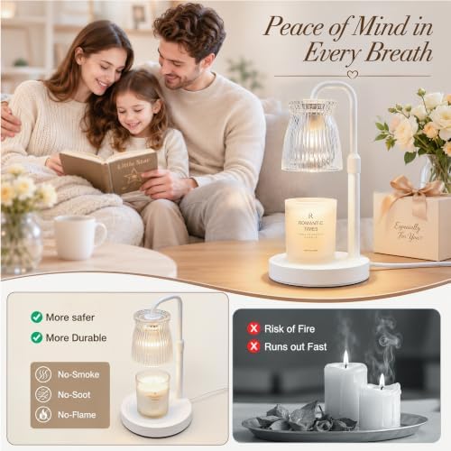 Shering White Candle Warmer Lamp with Timer & Dimmable - Metal Base & Glass Shade, Adjustable Height Wax Melter for Jar Candles, Mother's Day for Women - Image 5