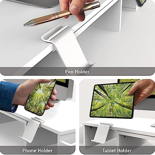 Simple Houseware Desk Dual Monitor Stand Riser with Drawer, White - Image 4