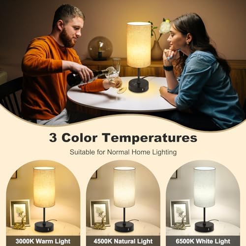 Unicozin Table Lamp, 3 CCT 3000K/4500K/6500K & RGB Color Changing, Stepless Dimmable Small Bedside Lamp for Reading, Ambience Nightstand Light for Home Decor Party, Beige Shade - Image 2