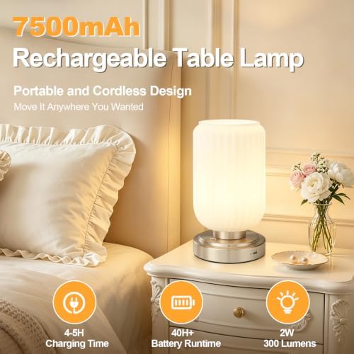 LightRound Cordless Table Lamp for Bedroom, Touch Stepless Dimmable - Image 2