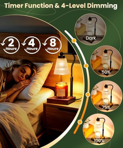 Height Adjustable Candle Warmer Lamp with Timer, 3 Dimmable Wax Melt Warmer, Birthday Gifts for Women Mom, House Warming Gifts New Home Decor, Candle Warmer for Jar Candles with 2 Bulbs, Black-Clear - Image 3