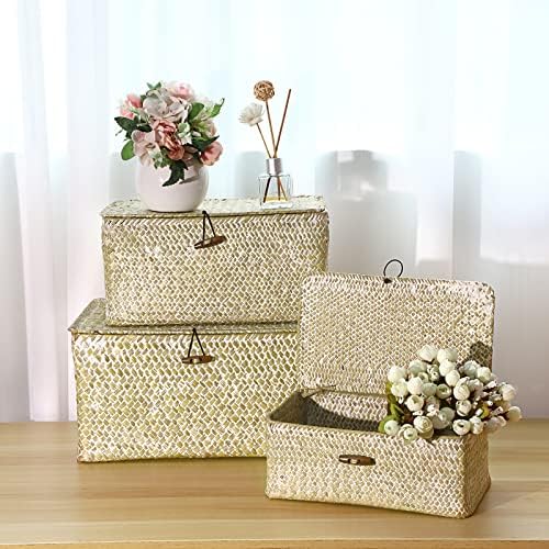 Hipiwe Set of 3 Wicker Storage Basket Bin with Lid Large Woven Seagrass Box - Image 2