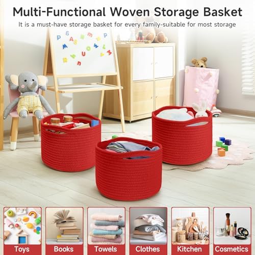 3 Pack Small Rope Storage Baskets, 9.82×9.82×7.1", Red - Image 4