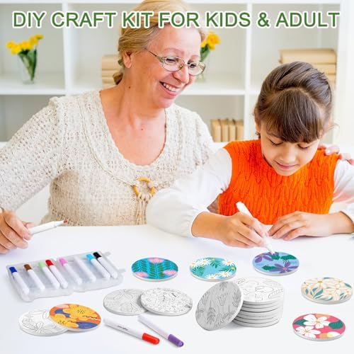 Potchen 12 Pcs Color Your Own Coaster DIY Kits,Nordic Floral - Image 4