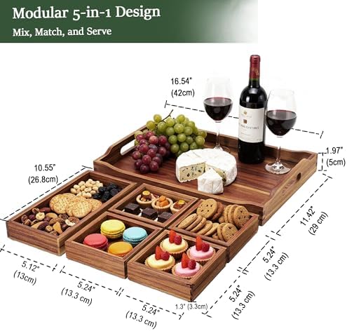 Acacia Wood Serving Tray with Handles for Ottoman Coffee Table - Image 4