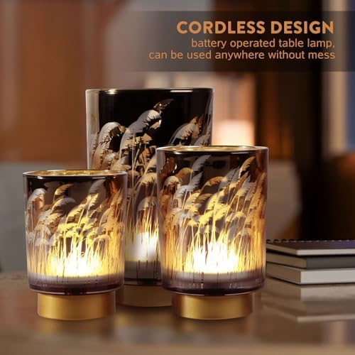 Eywamage Battery Operated Table Lamp with Remote, Pampas Cordless Glass Accent Lamp Lights for Bedroom Living Room Kitchen - Image 5
