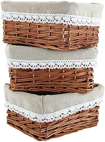 INGWILLOW 3Pcs Small Rectangular Wicker Storage Basket for Shelves - Image 7