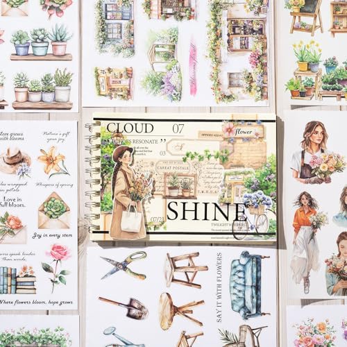 YagCu Flower Journaling Stickers, Floral Scrapbook Sticker, Florist Junk Journal Supplies, Pre-Cut Aesthetic Scrapbooking for Women, Spring Green Decorative Bullet Planner Arts - Image 3