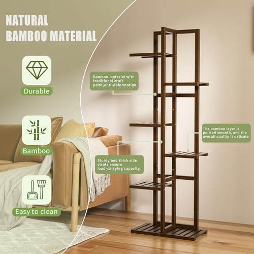 ROMGUAR CRAFT 6 Tier Bamboo Plant Stand Indoor, Tall Flower Holder, Brown - Image 5