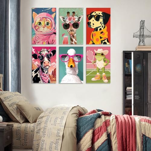 6 Different Animals Paint By Numbers for Adults Cat Giraffe Dog Cow Duck Frog Art DIY Colorful Animal Drawing Paintwork Paint by Acrylic Paint Mini Canvas Easy Painting Kits 8x12 Inch without Framed - Image 5