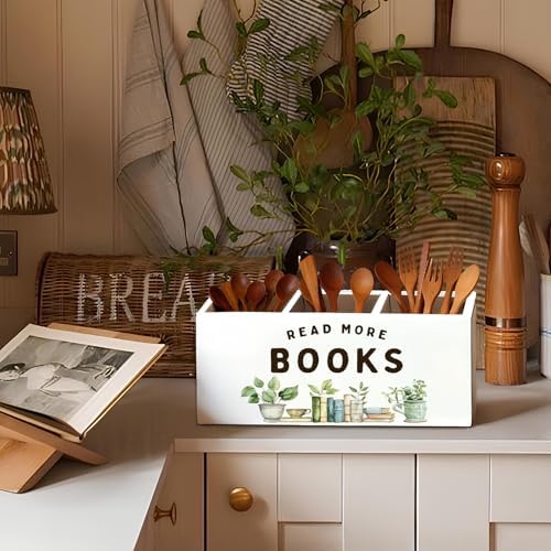 Book Lovers Gifts Pen Holder, Book Reader Gifts Pencil Holder for Desk, Read More Books Wooden Box Sign Decorations for Reading Room Corner Nook Classroom Desk Tabletop - Image 6