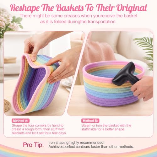 10 Pack Small Woven Baskets, Cotton Rope, Pastel Color - Image 3