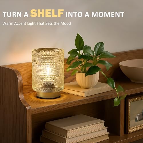 Small Battery operated Lamp with Timer for Bedside/Coffee Table/Book shelf Decor,Cordless Aesthetic Lamps with Warm Moody Lighting for Home Decor/Dorm/Entryway/Cubicle/Bathroom/ Patio Decor(Clear) - Image 2