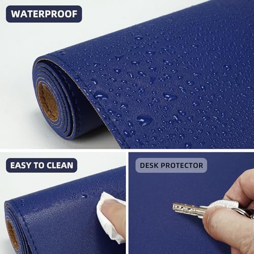 AFIING Leather Desk Pad Protector, Large Desk Mat with Natural Cork & PU Leather, Mouse Pad, Non-Slip, Waterproof Desk Writing Pad for Office and Home, Sapphire Blue - Image 4